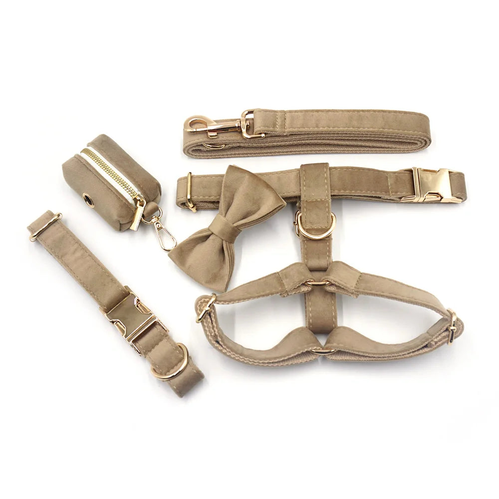 Light Coffee Velvet Harness for Dogs Personalized