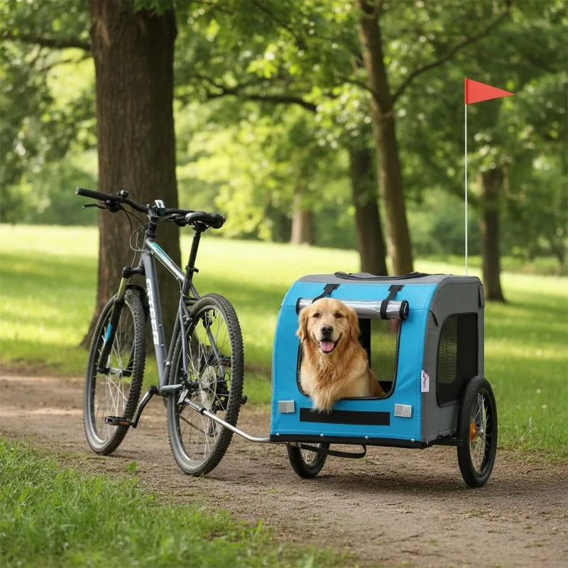 Pet Bike Trailer in Blue and Grey â€“ Perfect for Traveling with Cats and Dogs