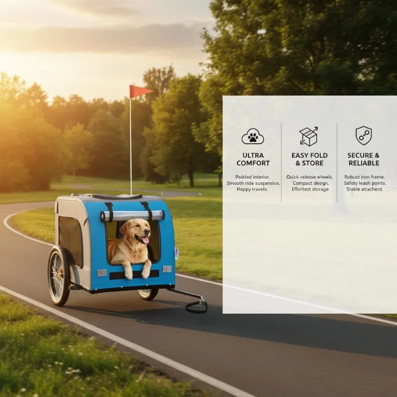 Pet Bike Trailer in Blue and Grey â€“ Perfect for Traveling with Cats and Dogs
