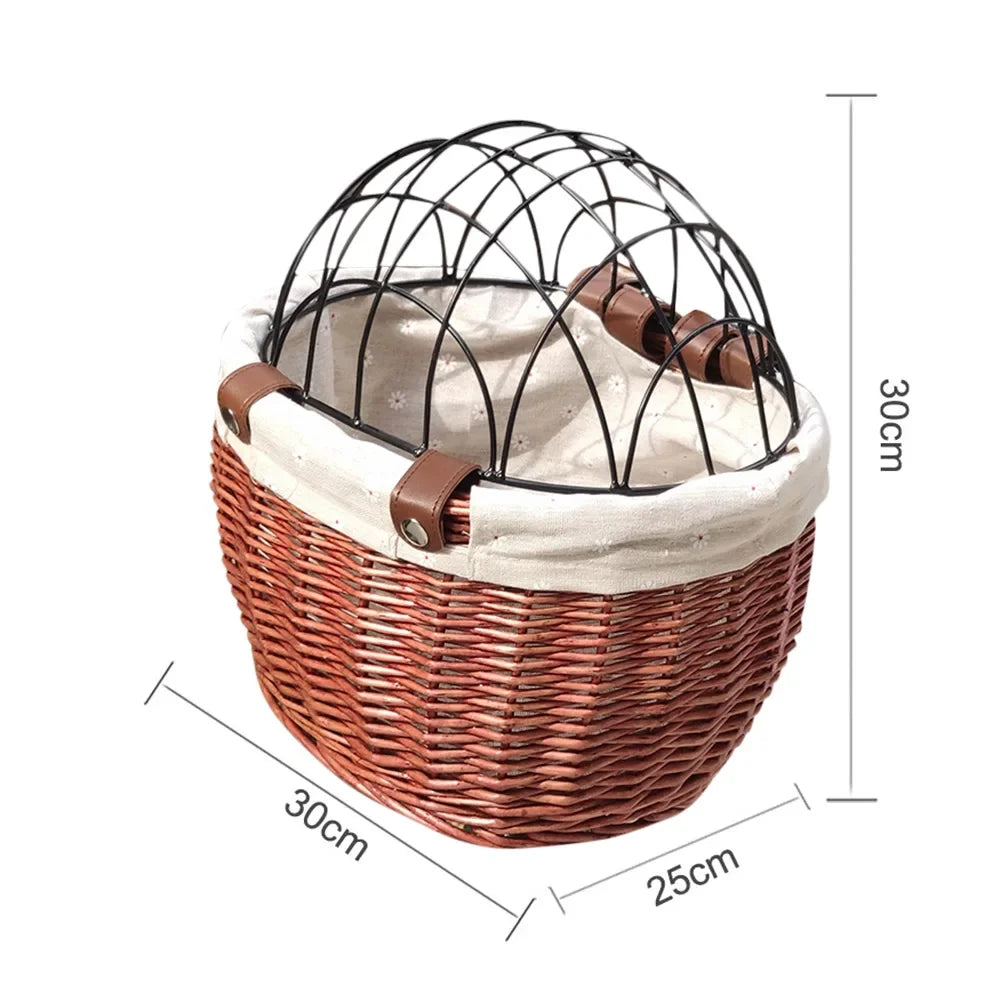 Bicycle Basket Rattan Wicker Bike Front Basket for Small Dogs Cats