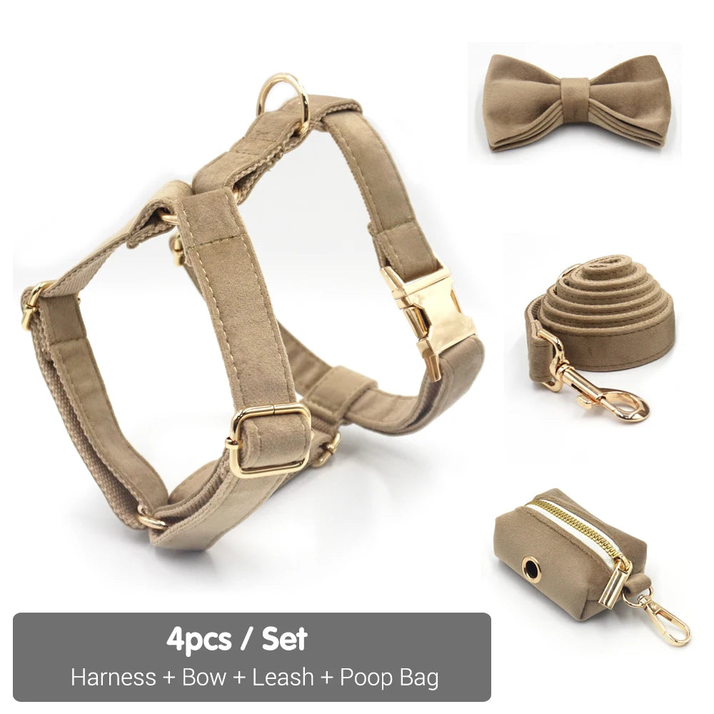 Light Coffee Velvet Harness for Dogs Personalized
