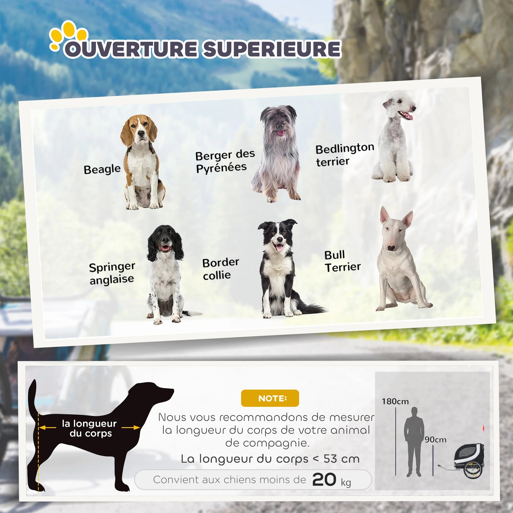 HOMCOM velo trailer for dog animals with flag  white and black reflectors