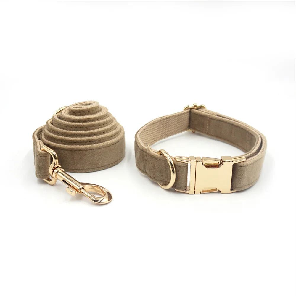 Light Coffee Velvet Harness for Dogs Personalized