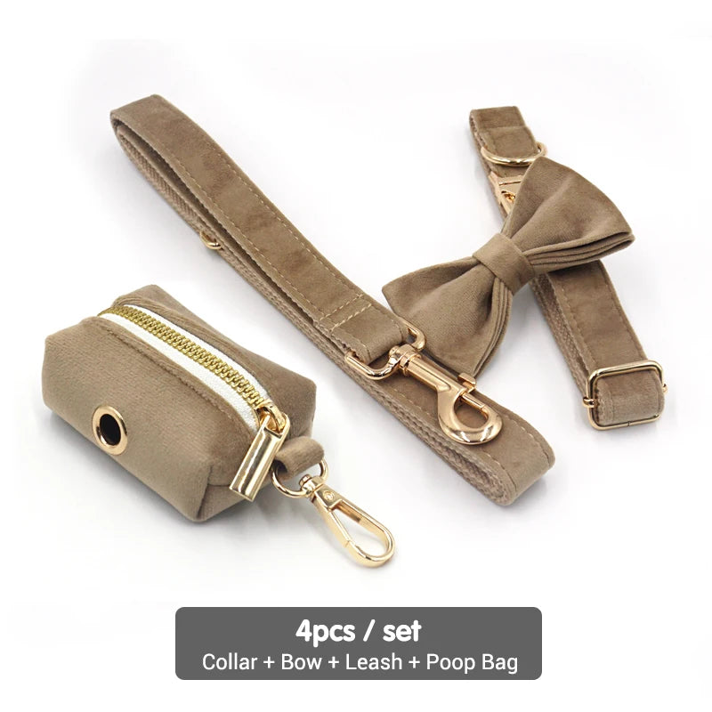Light Coffee Velvet Harness for Dogs Personalized
