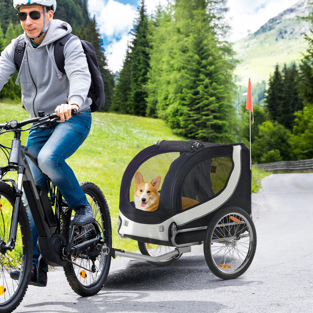 HOMCOM velo trailer for dog animals with flag  white and black reflectors