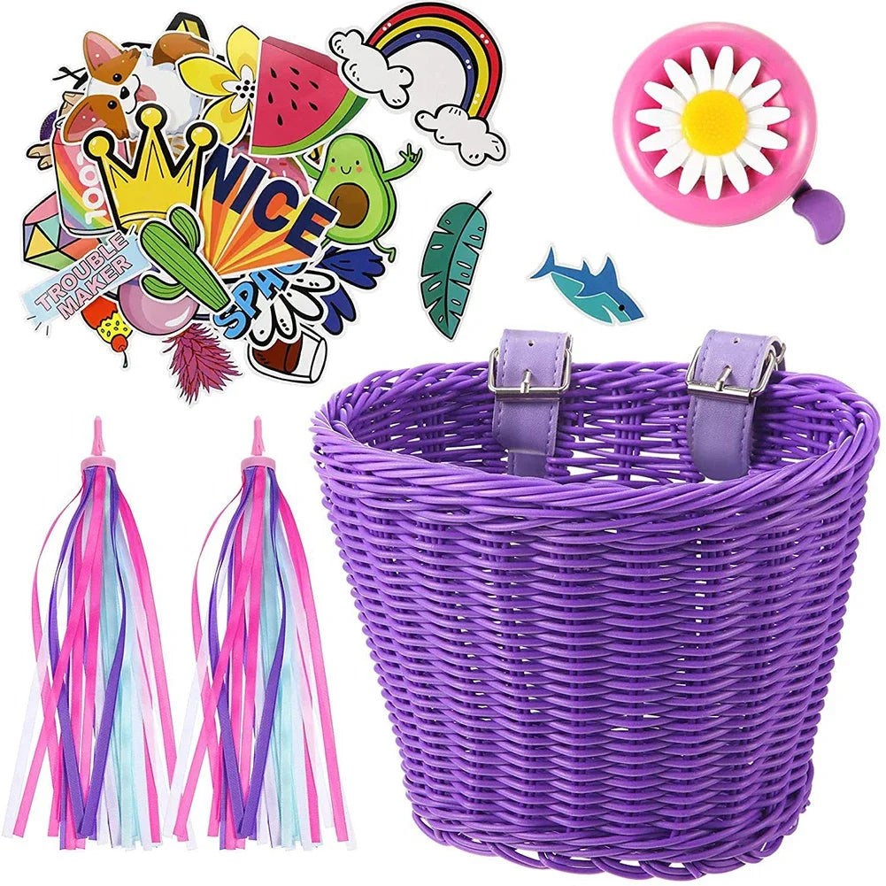 Bicycle Basket Rattan Wicker Bike Front Basket for Small Dogs Cats