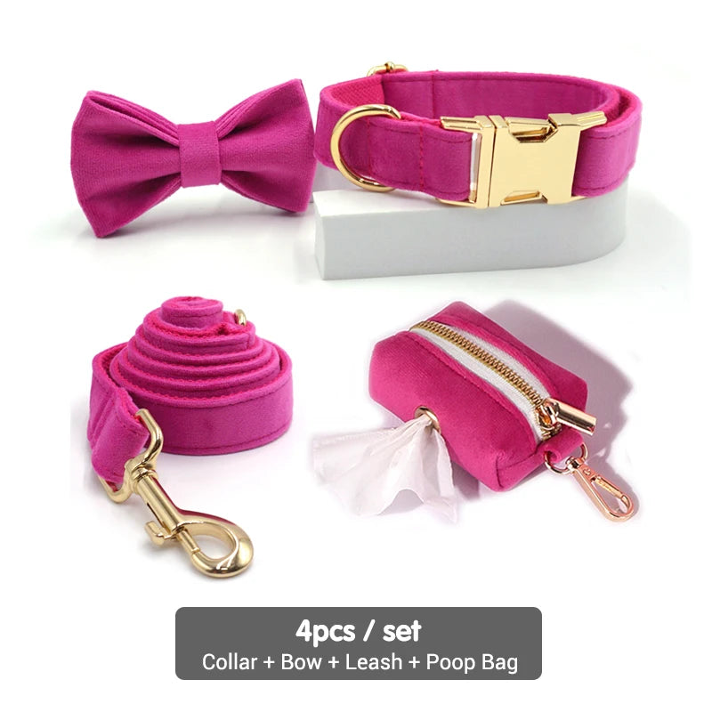 Fuchsia Velvet Personalized Dog Collar