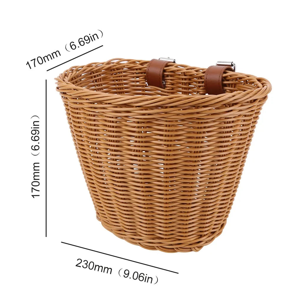 Bicycle Basket Rattan Wicker Bike Front Basket for Small Dogs Cats