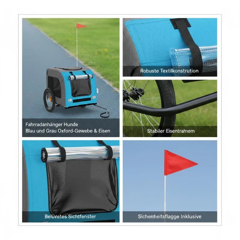 Pet Bike Trailer in Blue and Grey â€“ Perfect for Traveling with Cats and Dogs