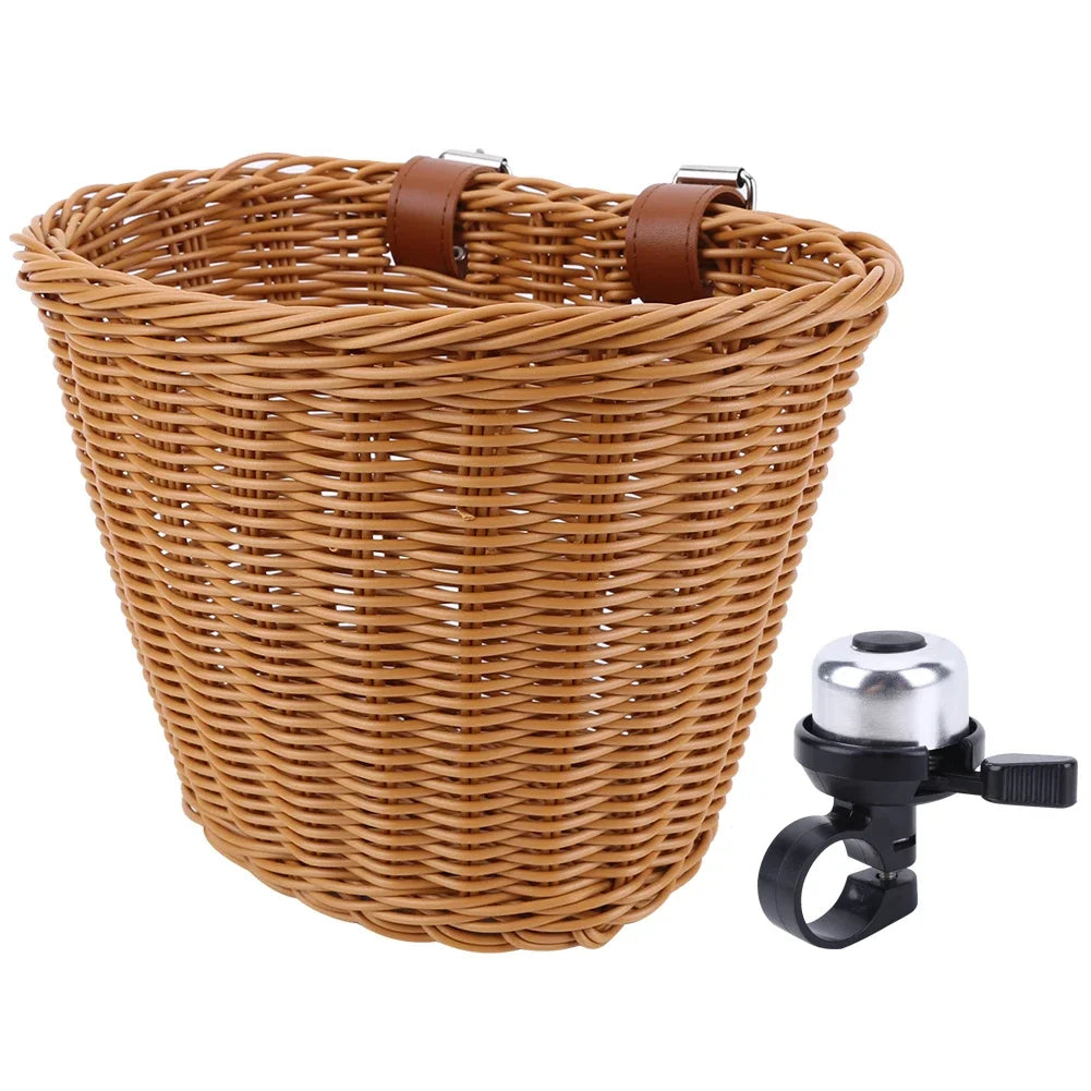 Bicycle Basket Rattan Wicker Bike Front Basket for Small Dogs Cats
