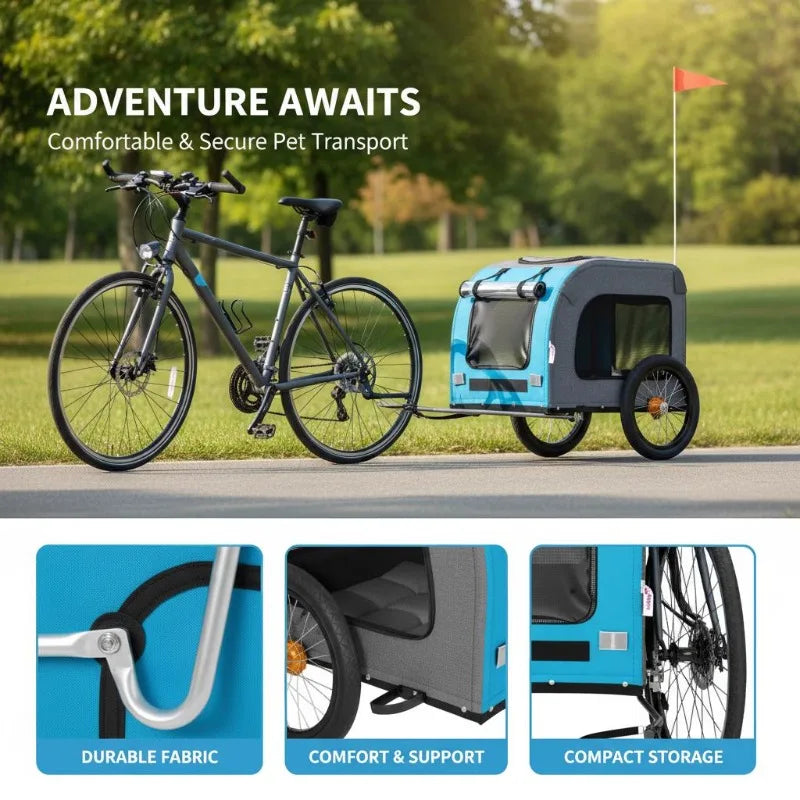 Pet Bike Trailer in Blue and Grey â€“ Perfect for Traveling with Cats and Dogs