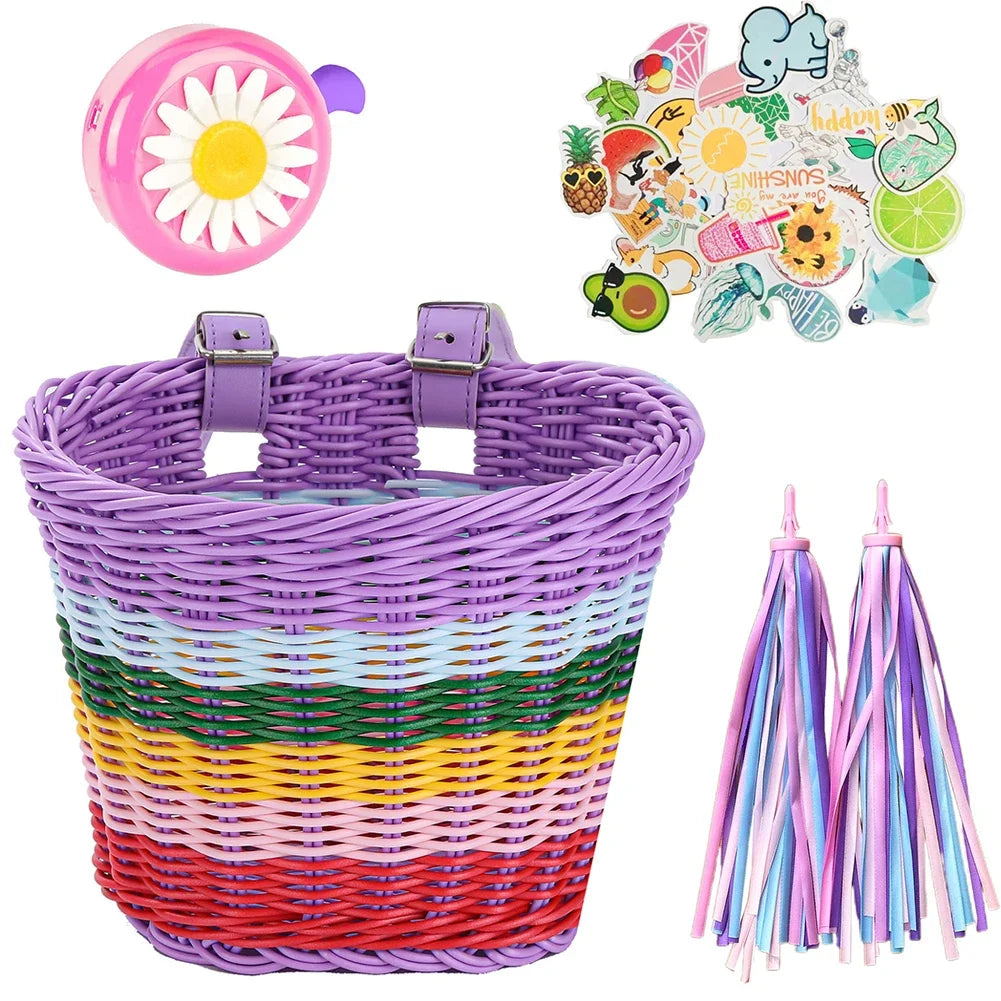 Bicycle Basket Rattan Wicker Bike Front Basket for Small Dogs Cats