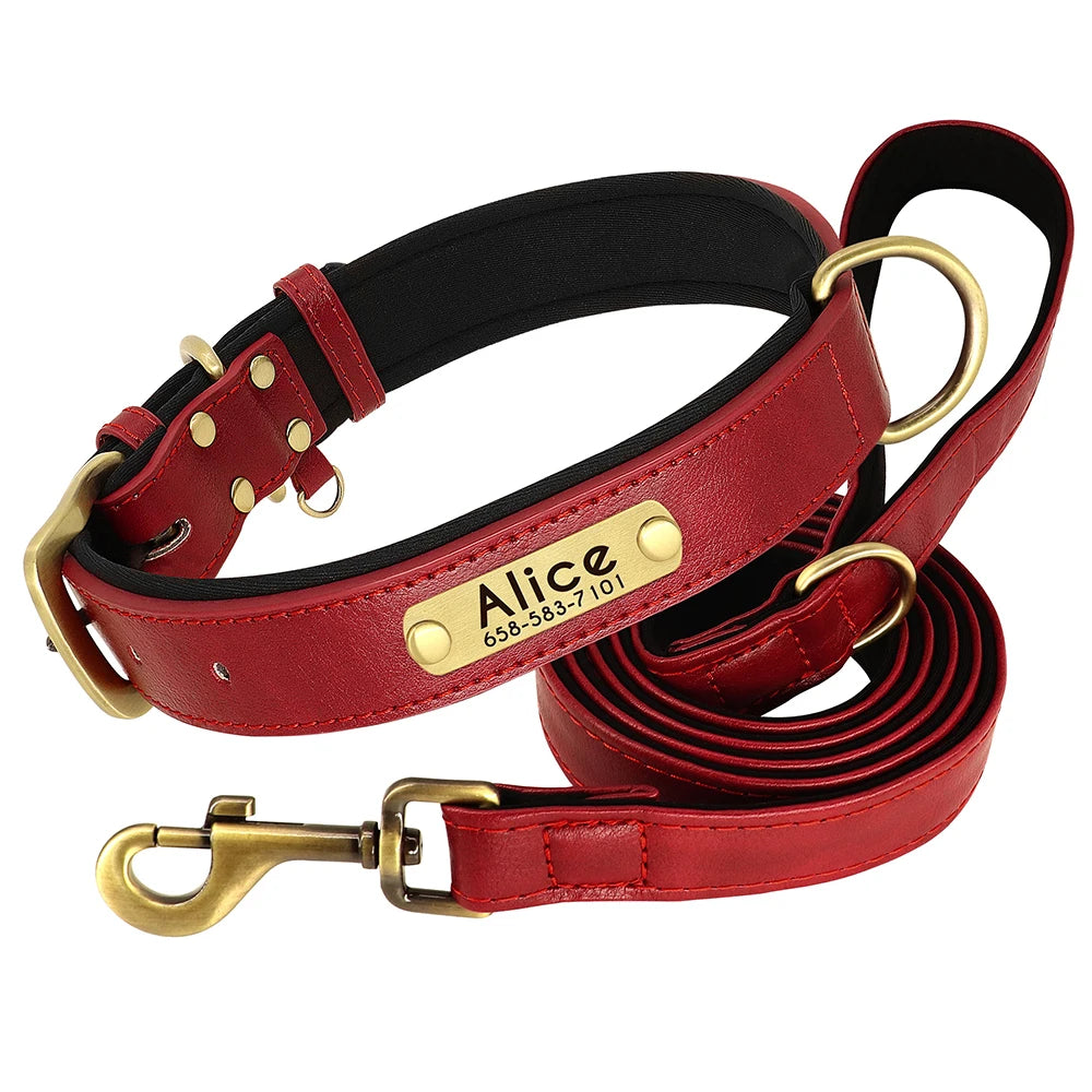 Customized Leather Dog Collar Leash Set