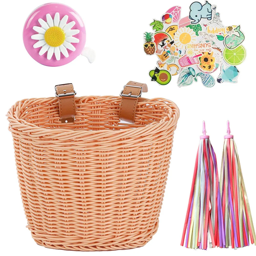 Bicycle Basket Rattan Wicker Bike Front Basket for Small Dogs Cats