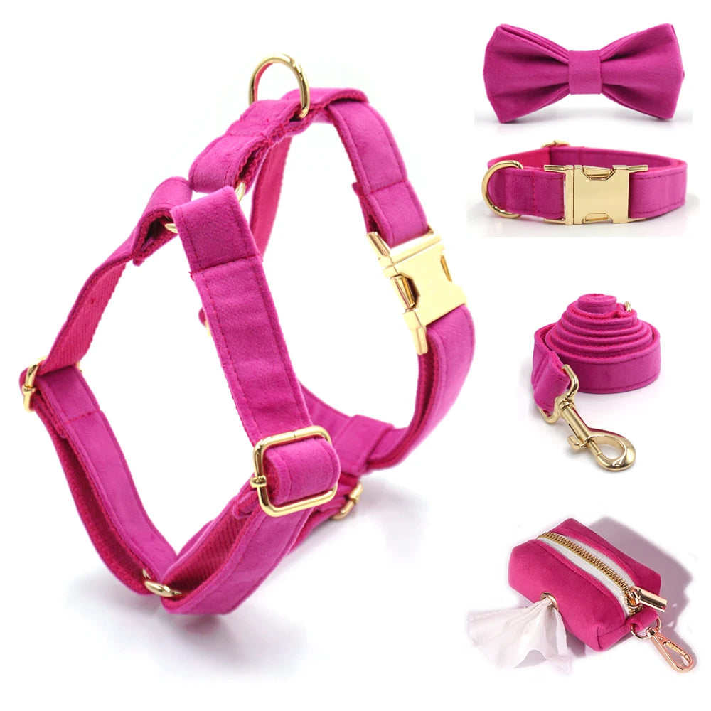 Fuchsia Velvet Personalized Dog Collar