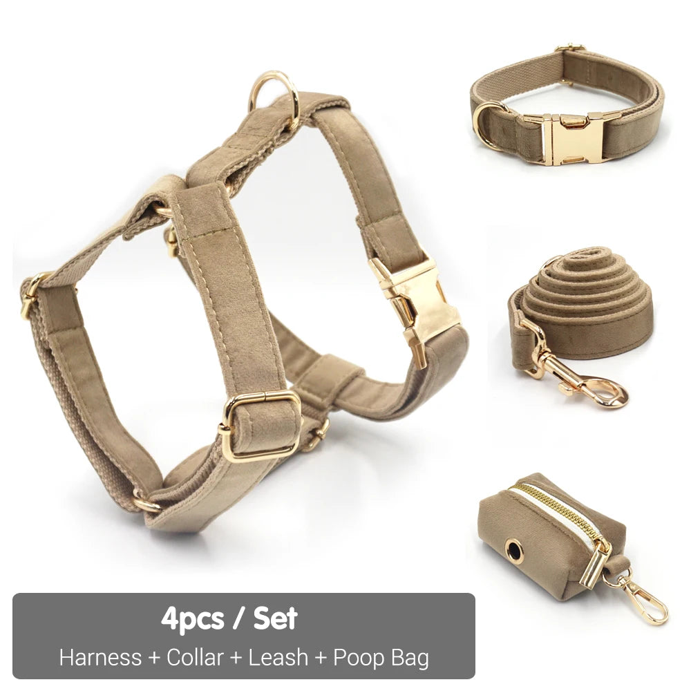 Light Coffee Velvet Harness for Dogs Personalized
