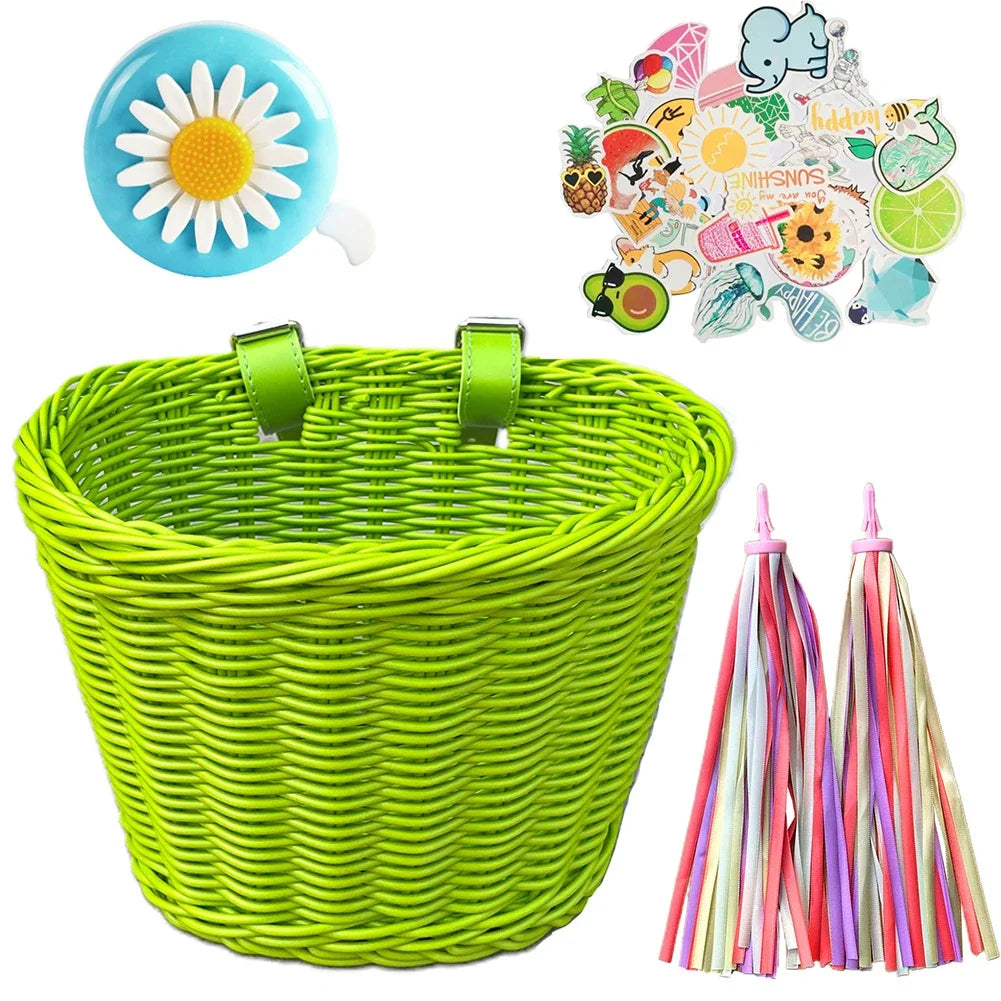 Bicycle Basket Rattan Wicker Bike Front Basket for Small Dogs Cats