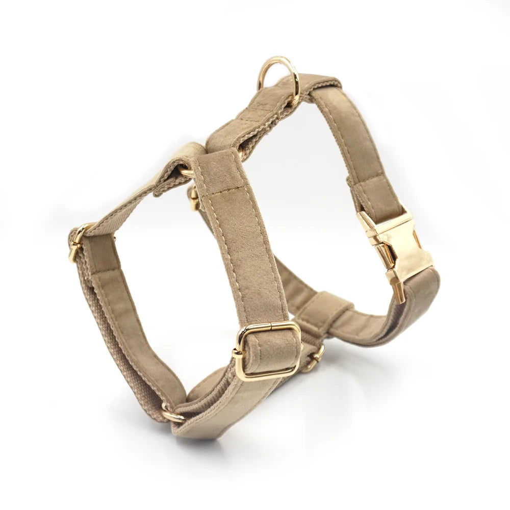 Light Coffee Velvet Harness for Dogs Personalized