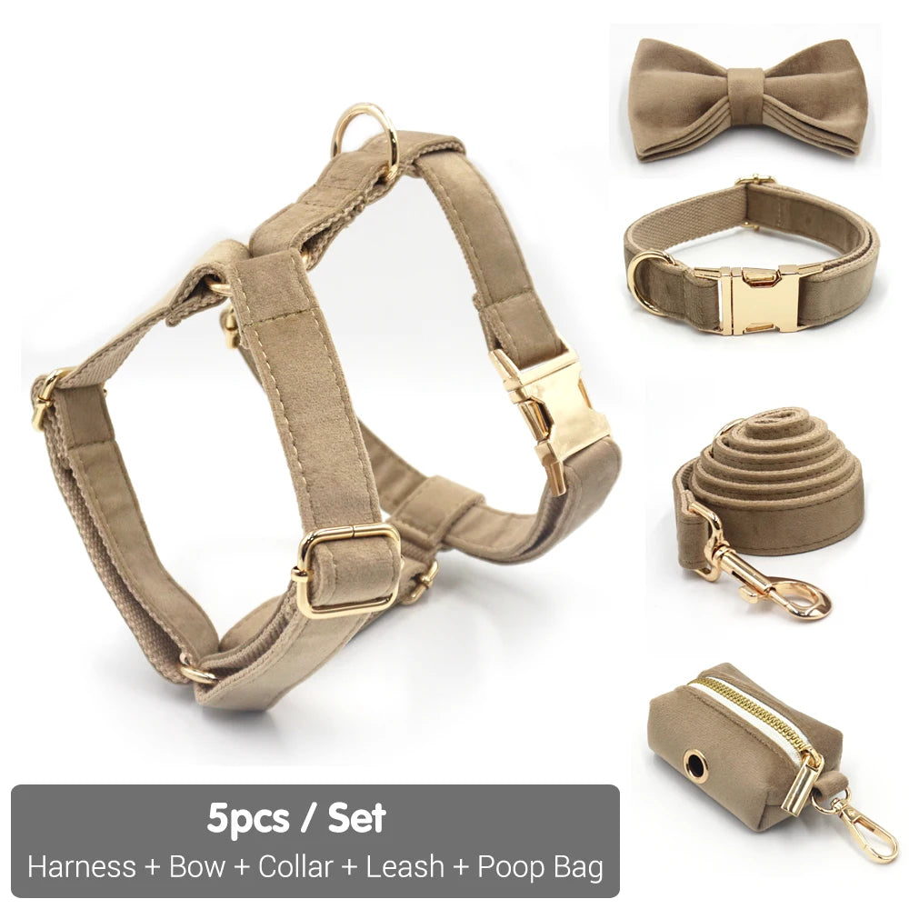 Light Coffee Velvet Harness for Dogs Personalized