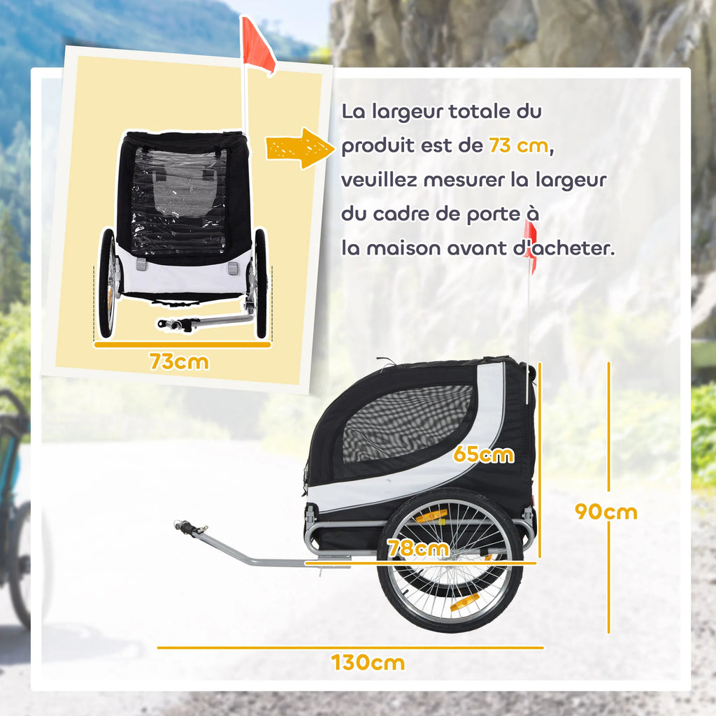 HOMCOM velo trailer for dog animals with flag  white and black reflectors