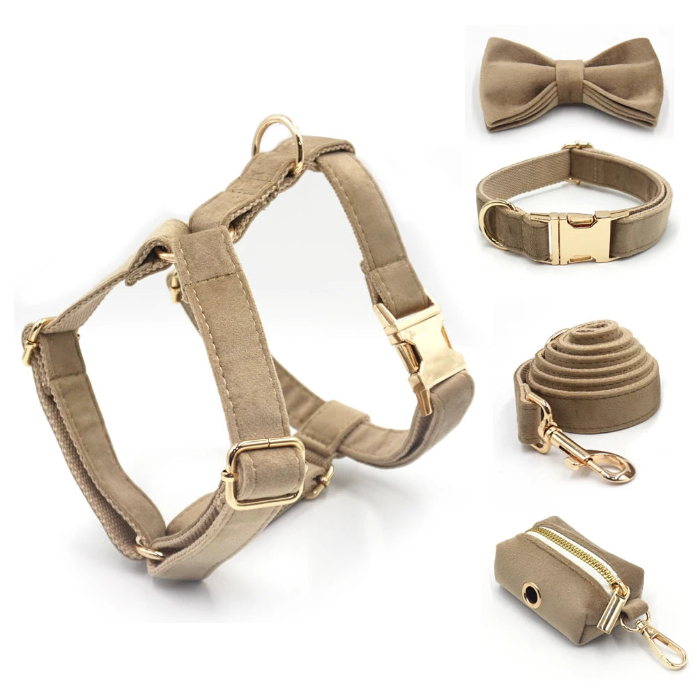 Light Coffee Velvet Harness for Dogs Personalized