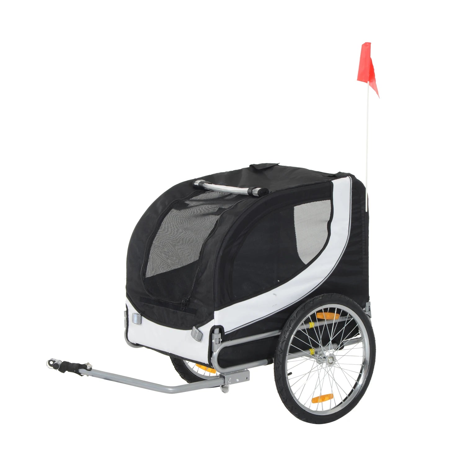 HOMCOM velo trailer for dog animals with flag  white and black reflectors