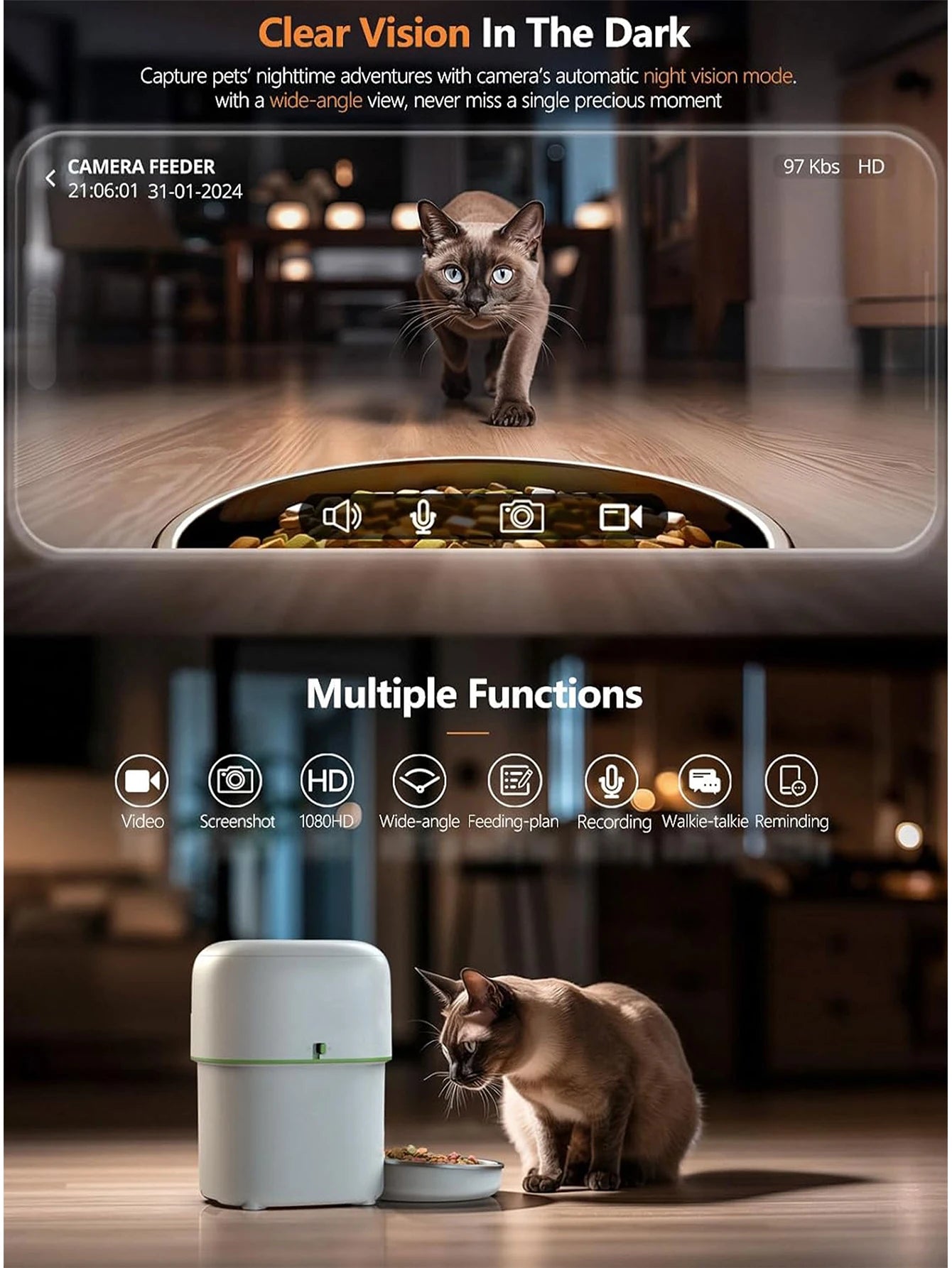 HD Camera Automatic Dog And Cat Feeder with 5GWiFi